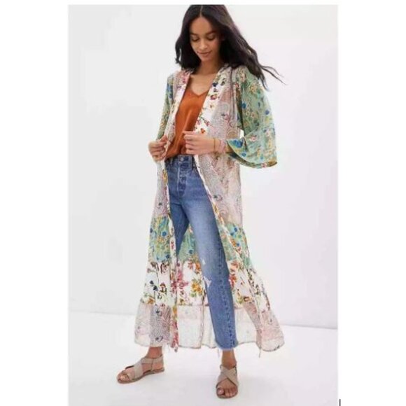 Dani Floral Kimono/Robe in Turquoise from Anthropologie - One Size - NWT - Picture 3 of 9